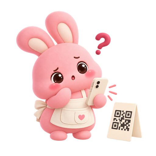 A curious, puzzled Boey scanning a QR code with her phone